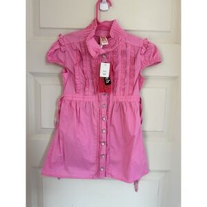 NWT VTG Y2K Chillipop Girls Pink Button Up Shirt Top Size 5/6 Short Sleeve